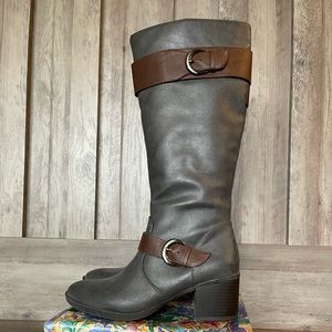 Gray and brown knee boots womens size 8.